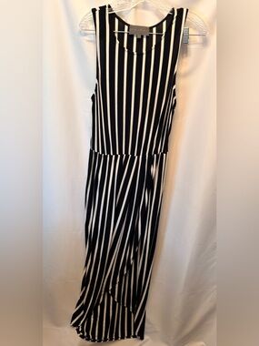 Anthropologie Sunday In Brooklyn Size XL Hi Low Dress Black White Stripe Stretch
